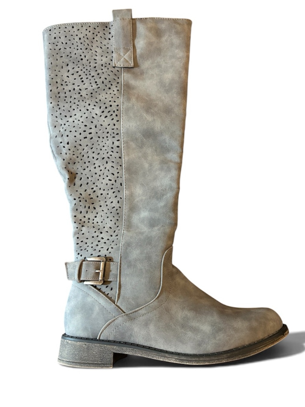 JustFab Aria knee high gray embossed boots